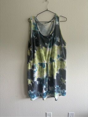 Sleeveless Tie-Waist Mini Dress in Blue, Green & Gray Tie-Dye